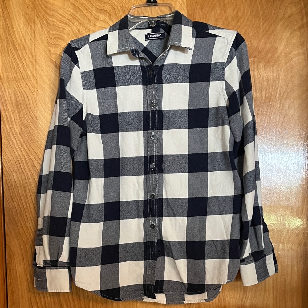 Lands' End Women's navy and white flannel shirt